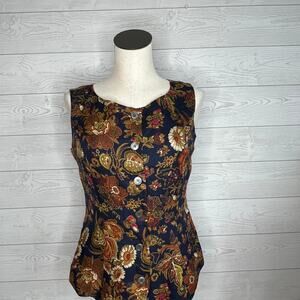 Ann Klein II 80’s floral button front sleeveless vest Size 6